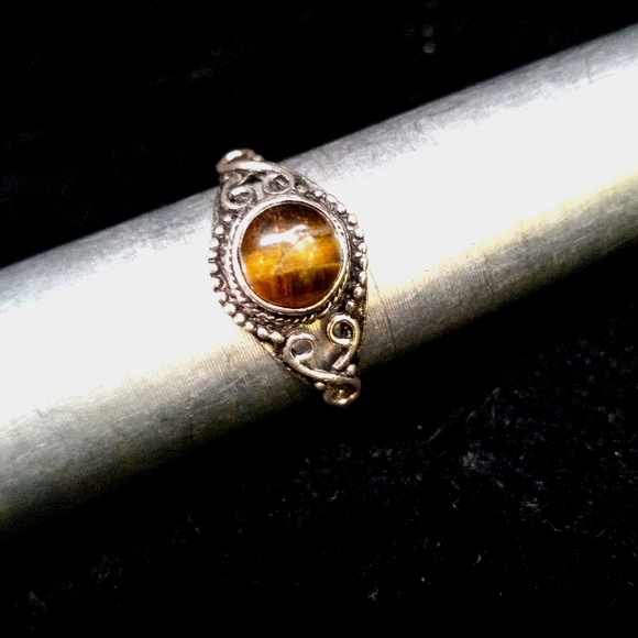 129 Tiger Eye Silver Gemstone Ring size 9 stamped 925 shipping sale - Picture 6 of 9